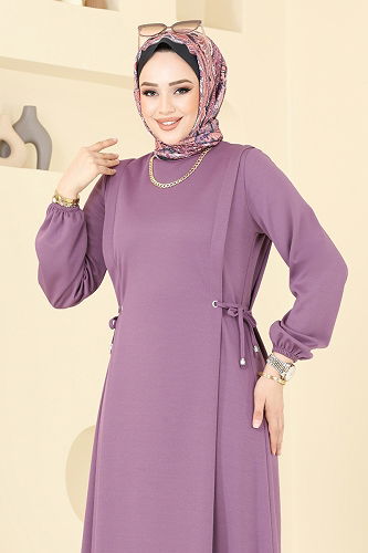 moda selvim الفستان ليلكي غامق 23001UKB139 - Thumbnail