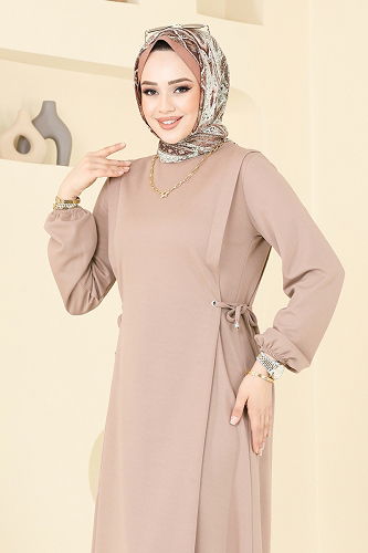 moda selvim الفستان بيج 23001UKB139 - Thumbnail