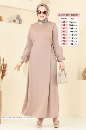 moda selvim الفستان بيج 23001UKB139 - Thumbnail