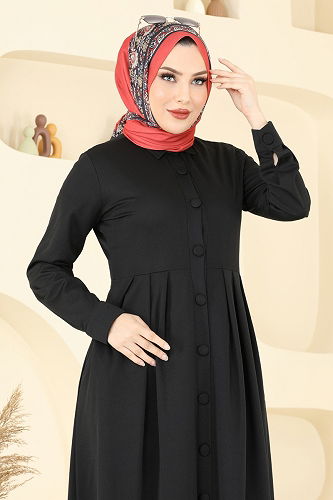moda selvim الفستان أسود 23008UKB139 - Thumbnail