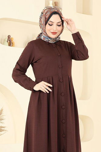 moda selvim الفستان بني 23008UKB139 - Thumbnail