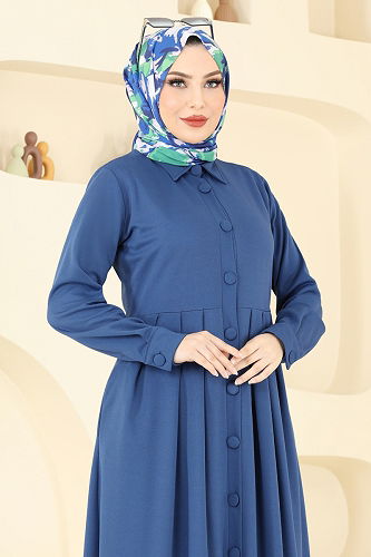 moda selvim Dress 23008UKB139 Indigo - Thumbnail