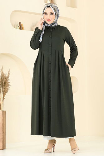 moda selvim الفستان اخضر عفني 23008UKB139 - Thumbnail