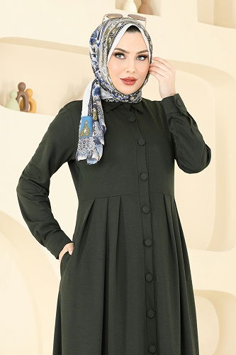 moda selvim الفستان اخضر عفني 23008UKB139 - Thumbnail