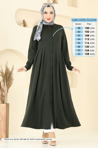 moda selvim الفستان اخضر عفني 23008UKB139 - Thumbnail
