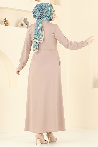 moda selvim الفستان بيج 23008UKB139 - Thumbnail