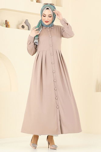moda selvim الفستان بيج 23008UKB139 - Thumbnail