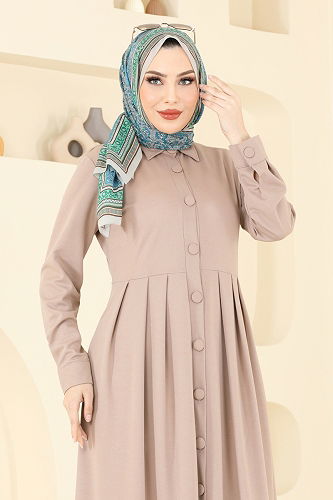 moda selvim الفستان بيج 23008UKB139 - Thumbnail