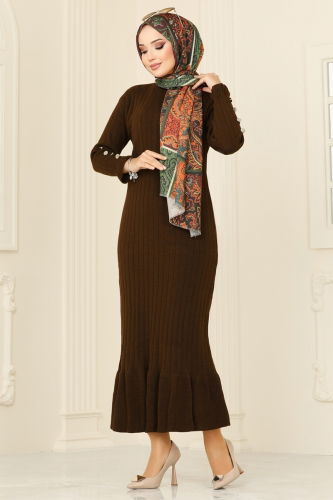 moda selvim Dress 23009BRZ597 Brown - Thumbnail