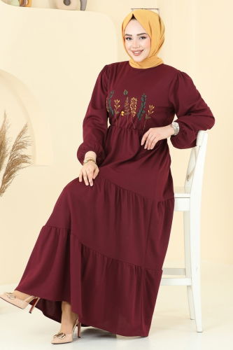 moda selvim Dress 23010UKB139 Burgundy - Thumbnail