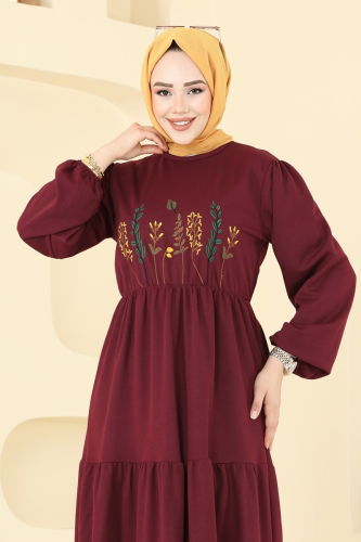 moda selvim Dress 23010UKB139 Burgundy - Thumbnail