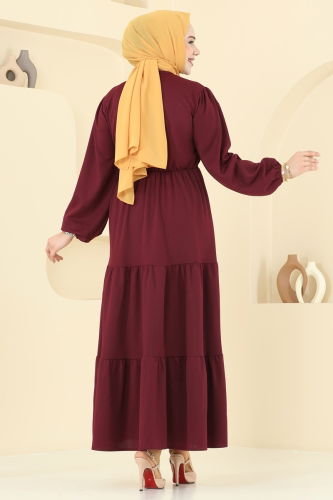 moda selvim Dress 23010UKB139 Burgundy - Thumbnail