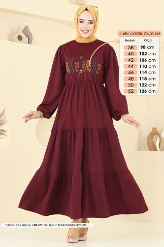 moda selvim Dress 23010UKB139 Burgundy - Thumbnail