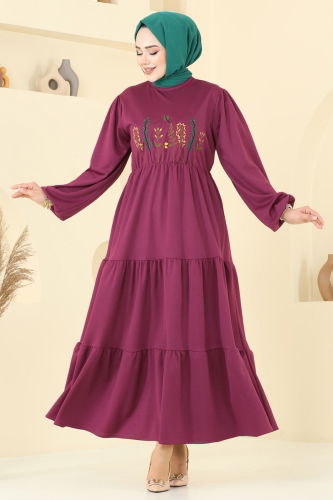 moda selvim الفستان وردي غامق 23010UKB139 - Thumbnail