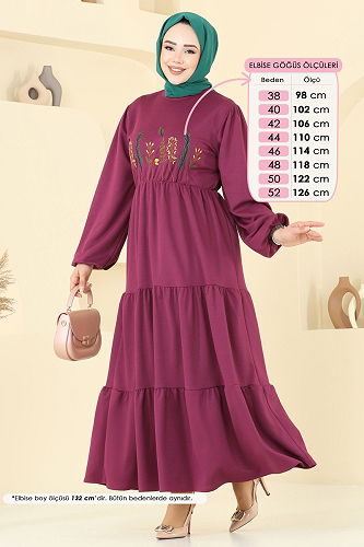 moda selvim الفستان وردي غامق 23010UKB139 - Thumbnail