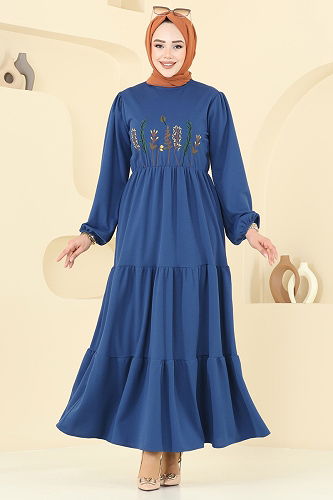 moda selvim Dress 23010UKB139 Indigo - Thumbnail