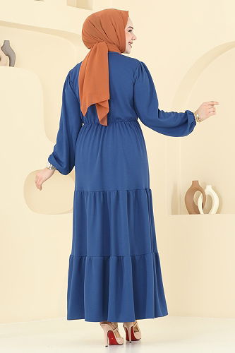 moda selvim Dress 23010UKB139 Indigo - Thumbnail