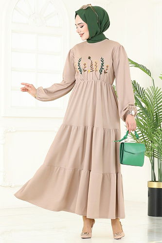 moda selvim الفستان بيج 23010UKB139 - Thumbnail