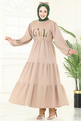 moda selvim الفستان بيج 23010UKB139 - Thumbnail