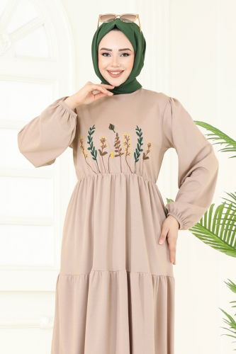 moda selvim الفستان بيج 23010UKB139 - Thumbnail