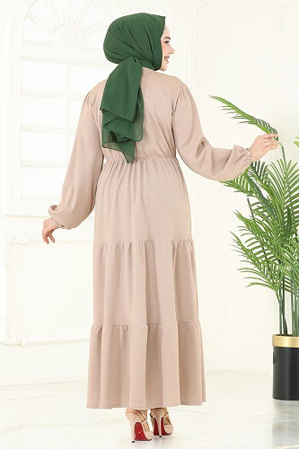 moda selvim الفستان بيج 23010UKB139 - Thumbnail