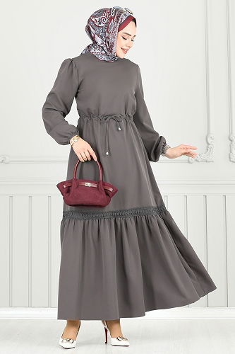 moda selvim Dress 23011UKB139 Anthracite - Thumbnail