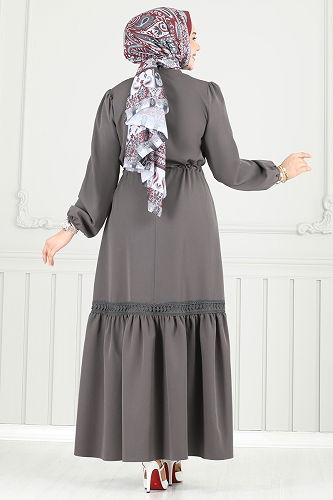 moda selvim الفستان رمادي غامق 23011UKB139 - Thumbnail