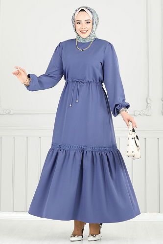 moda selvim Dress 23011UKB139 Indigo - Thumbnail