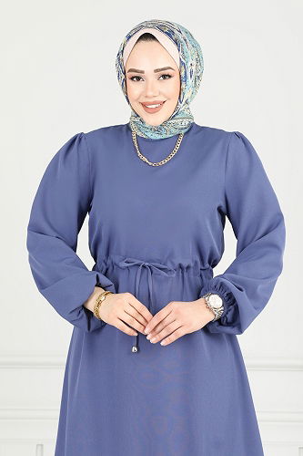 moda selvim Dress 23011UKB139 Indigo - Thumbnail