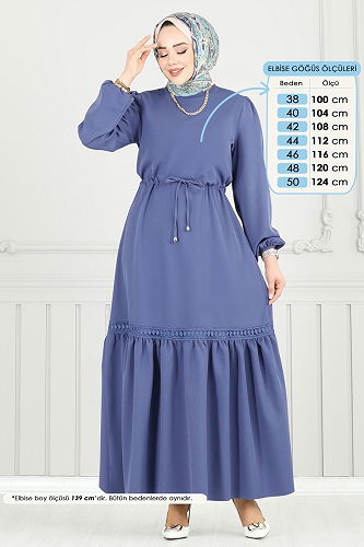 moda selvim الفستان ازرق 23011UKB139 - Thumbnail