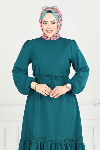 moda selvim الفستان بترولي فاتح 23011UKB139 - Thumbnail