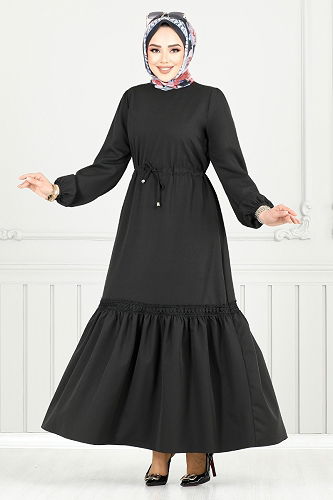 moda selvim الفستان أسود 23011UKB929-M - Thumbnail