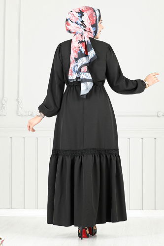 moda selvim الفستان أسود 23011UKB929-M - Thumbnail