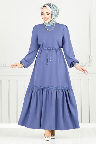 moda selvim Dress 23011UKB929-M Indigo - Thumbnail