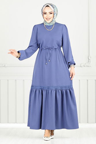 moda selvim الفستان ازرق 23011UKB929-M - Thumbnail