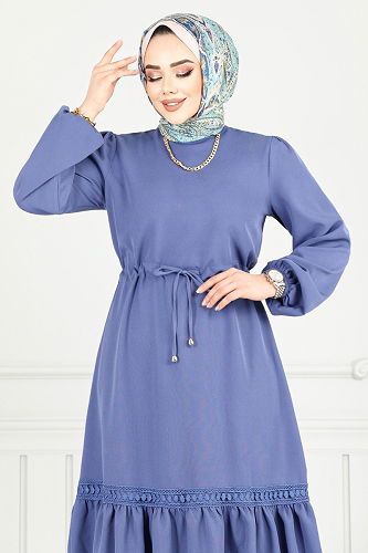 moda selvim الفستان ازرق 23011UKB929-M - Thumbnail