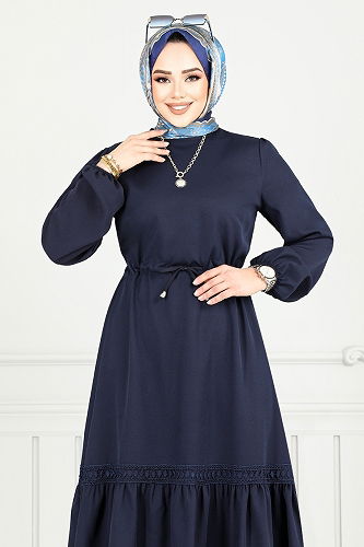 moda selvim الفستان كحلي 23011UKB929-M - Thumbnail