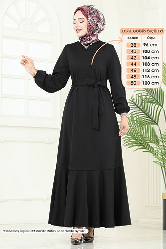 moda selvim Dress 23028UKB139 Black - Thumbnail