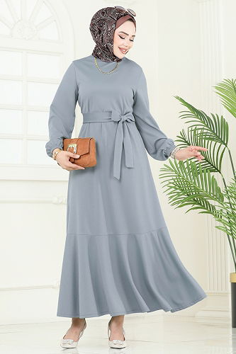 moda selvim Dress 23028UKB139 Gray - Thumbnail