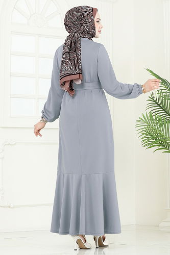 moda selvim الفستان رمادي 23028UKB139 - Thumbnail