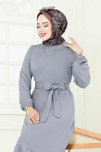 moda selvim الفستان رمادي 23028UKB139 - Thumbnail