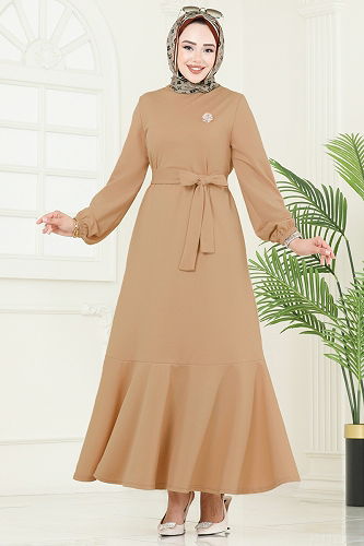 moda selvim Dress 23028UKB139 Latte - Thumbnail