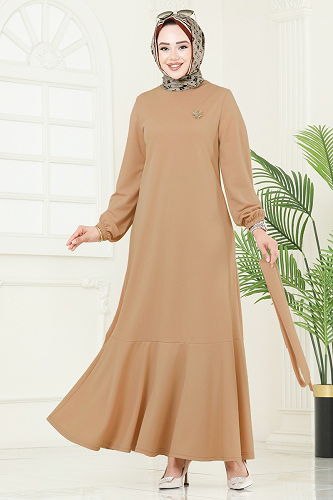 moda selvim Dress 23028UKB139 Latte - Thumbnail