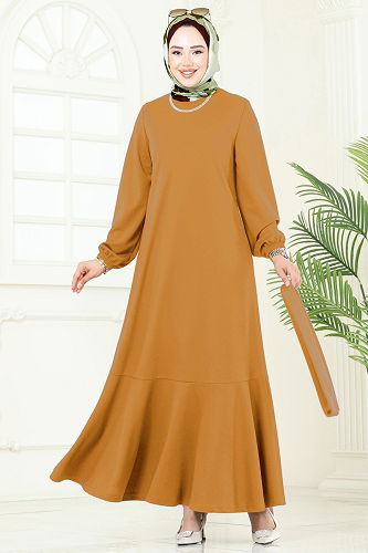 moda selvim Dress 23028UKB139 Mustard - Thumbnail