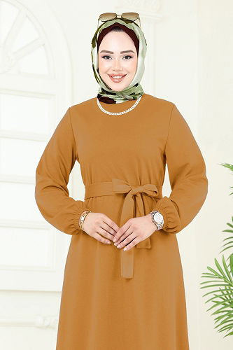 moda selvim Dress 23028UKB139 Mustard - Thumbnail