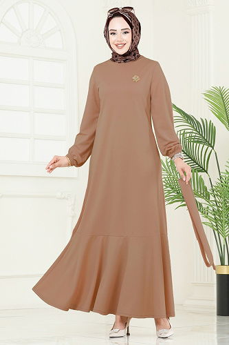 moda selvim الفستان بيج 23028UKB139 - Thumbnail