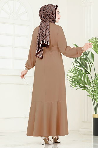 moda selvim الفستان بيج 23028UKB139 - Thumbnail
