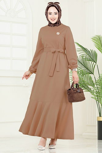 moda selvim الفستان بيج 23028UKB139 - Thumbnail