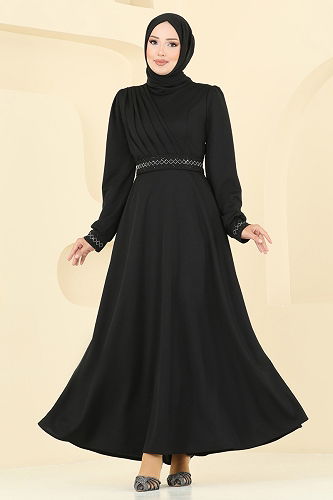 moda selvim الفستان أسود 23030UKB139 - Thumbnail