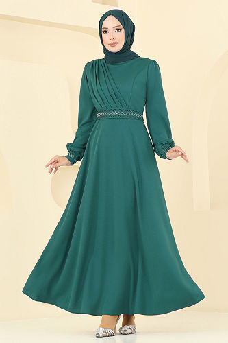 moda selvim Dress 23030UKB139 Emerald - Thumbnail